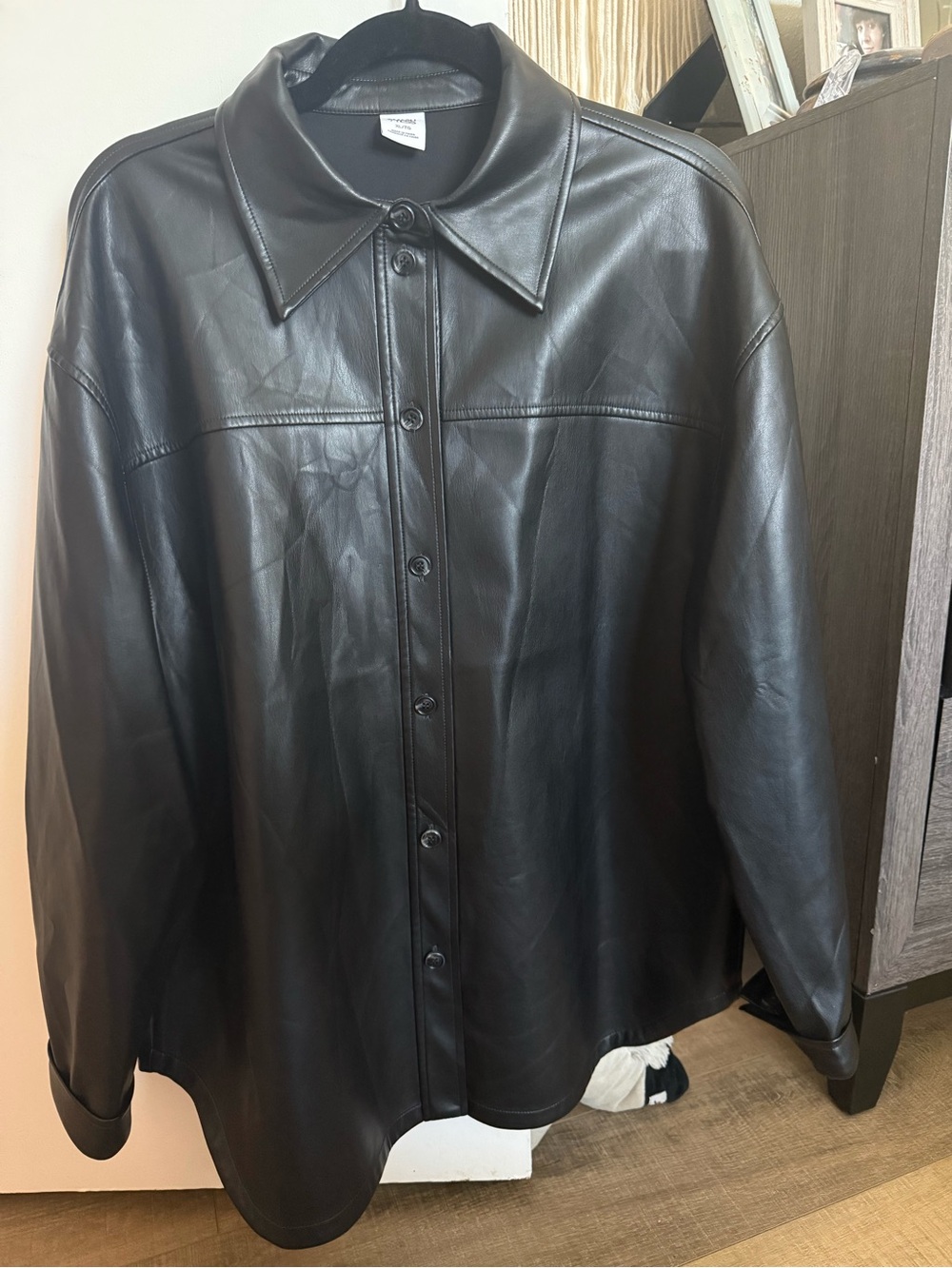 Soft black faux leather spring jacket